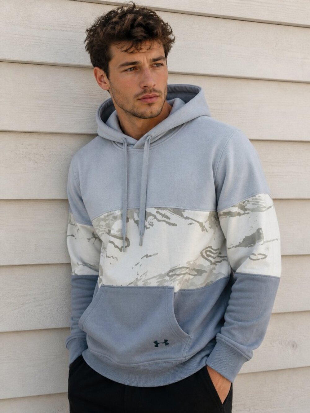 Under Armour Colorblock Hoodie Medium | Blue Gray Camo Athletic Pullover